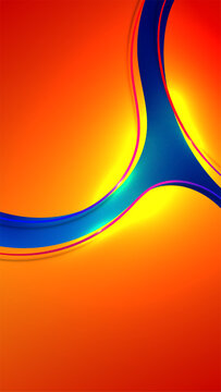 Vibrant abstract fluid wallpaper with dynamic blue wave curved flow and luminous yellow glowing light effect on energetic orange background, modern luxury cover poster digital template