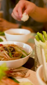 Traditional Thai Papaya Salad and Isan Cuisine at a Bangkok Restaurant