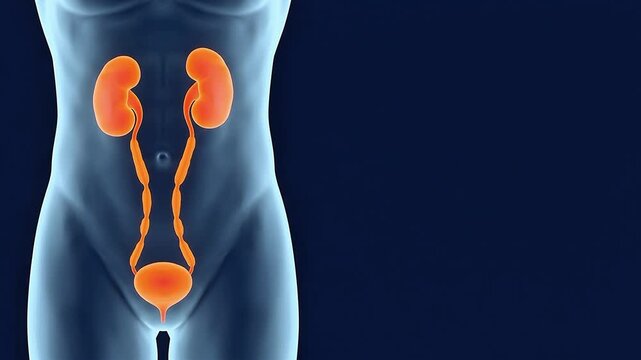 3D Medical Illustration of Female Urinary System Kidneys and Bladder Anatomy