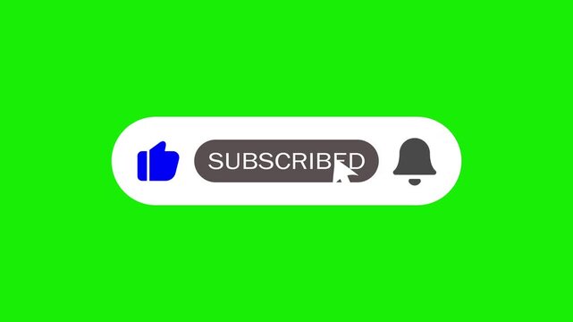 Rounded Corner Subscribe Button Animation on Green Screen, Modern Social Media Call to Action