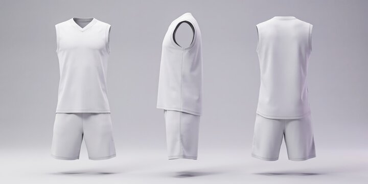 Blank white basketball uniform mockup, front side and back view