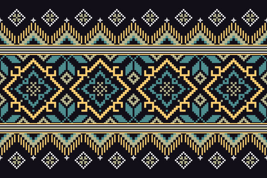 Cross Stitch Pattern concept folk embroidery seamless texture, rustic ornament motif. Design for: fabric, fashion, decor, blanket. Pattern charm woven art. I drew this by myself, it&rsquo;s not AI generated