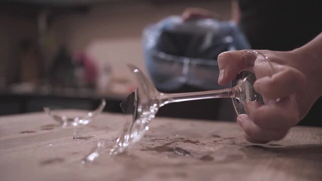 Cleaning Shattered Glass Fragments and Spilled Liquid from Wooden Surface