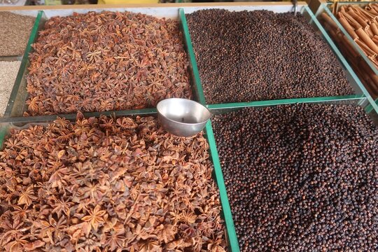 spices in the Musaris or Malabar market, Kerala, India	
