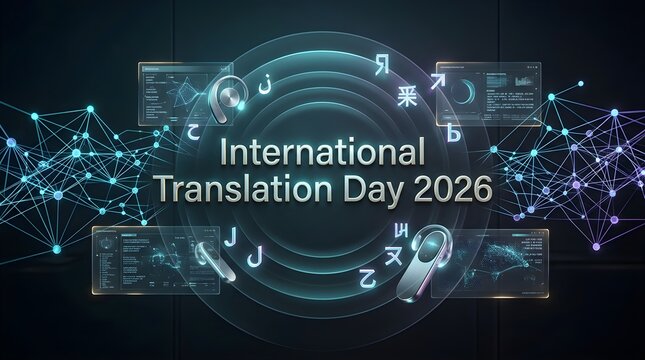 Cyber space network lattice celebrating International Translation Day 2026