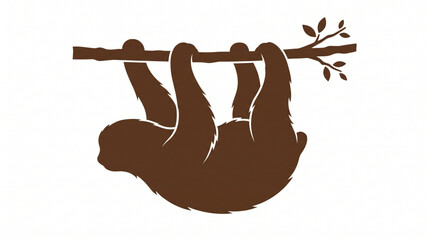Naklejka premium Brown silhouette illustration of a cute sloth hanging upside down from a tree branch.