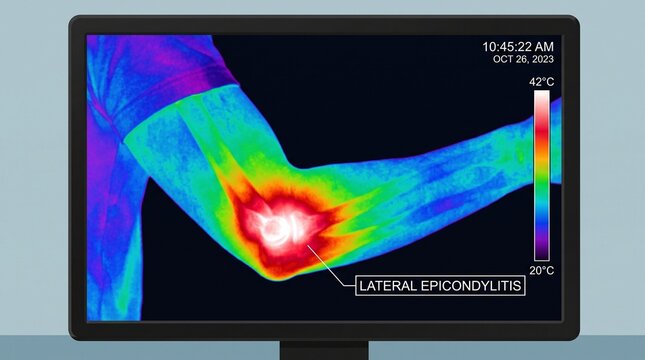 Thermal Diagnostic Monitor Display of Arm Showing Intense Hot Spot on Lateral Epicondyle in Tennis Elbow