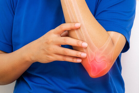 Elbow pain showing a man holding his elbow due to discomfort for specialized medical treatment illustration.