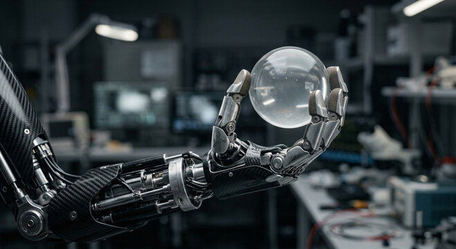 Advanced bionic arm holding glass sphere
