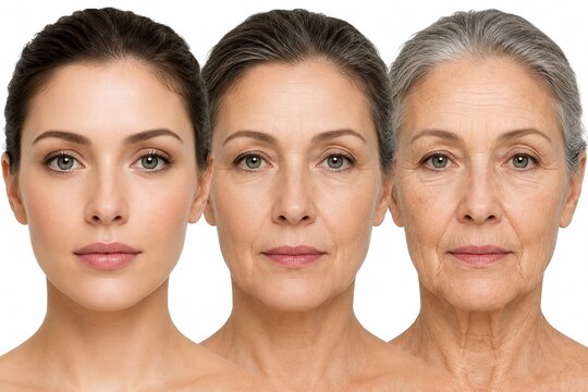 Woman face showing aging progression from young to elderly
