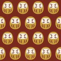 Fototapeta premium Gold daruma doll seamless pattern on deep red, Japanese New Year background