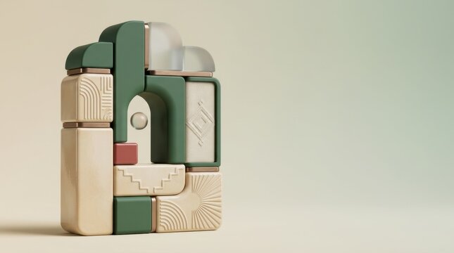 Stylish wooden building blocks in creative arrangement for modern play