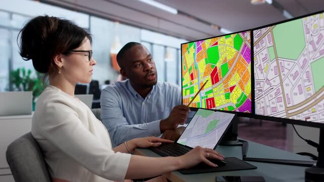 Urban Planner And Colleague Review Zoning Map
