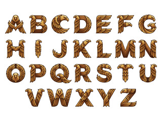 Naklejka premium Eagle Alphabet Letters with Golden Feathers and Bird Heads