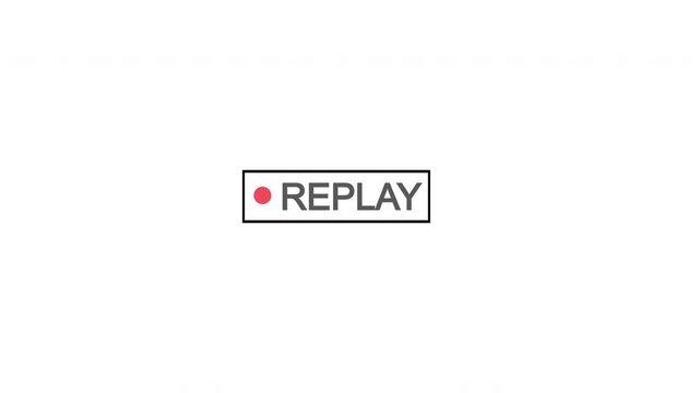 Replay button animation for live streaming and broadcasting in 4k with white background. Modern replay text. 4k video animation video. Replay icon video for Live Streamers, Action replay sign