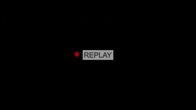 Simple replay sign icon animation on black background. Modern replay text 4k video animation.