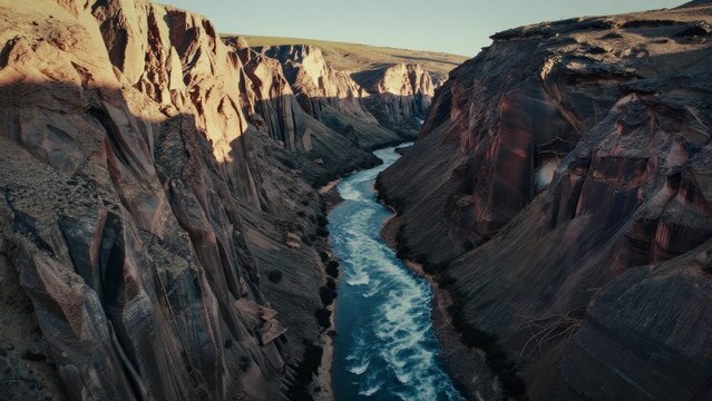 Breathtaking Aerial View of River Cutting Through Dramatic Canyon