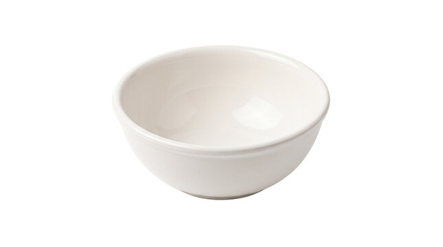 Minimalist white ceramic bowl, empty porcelain dish for food presentation, clean kitchen tableware for dining and cooking isolated PNG with Transparent Background