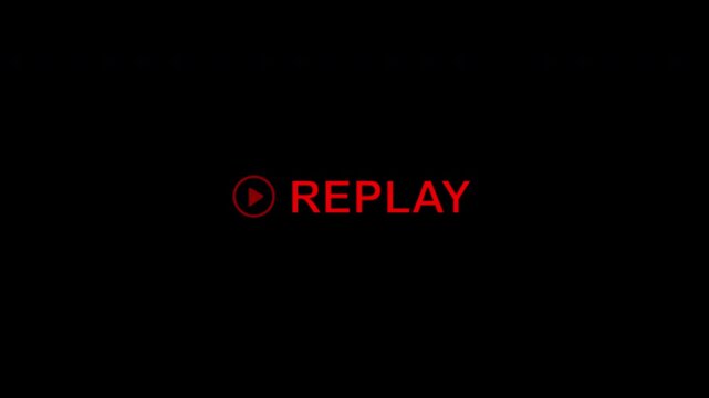 Modern replay sign animation with red indicator on black background. Action replay sign icon loop animation.