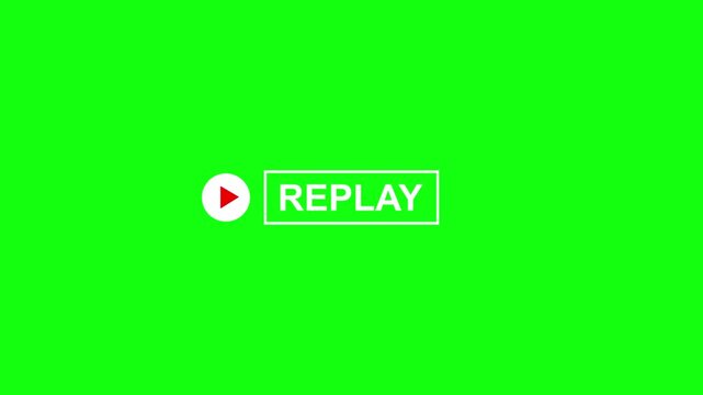 Replay sign icon, replay text animation on a green background. Animated Replay Button Icon Transition on Green Screen. 4k