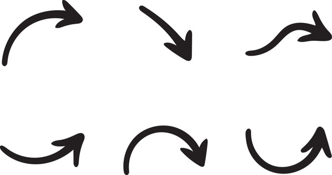 Curve doodle arrow, left arrow icon, left arrow direction of arrow vector icons set concept isolated on a white background. 