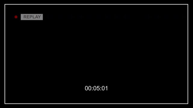 Video camera replay screen animation on a black screen background in HD. Replay screen animation on black background. replay button icon overlay background