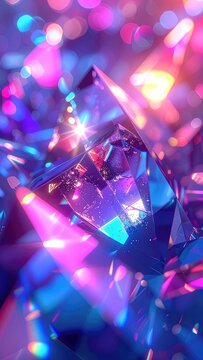 Abstract composition of colorful geometric shapes and light flares.
