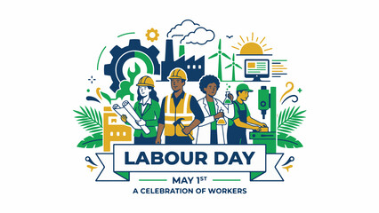 Fototapeta premium Labour Day banner. Workers celebration vector illustration isolated on White Background