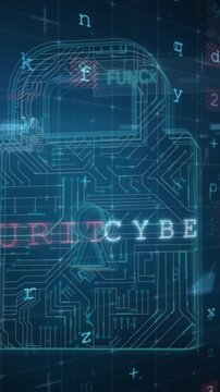 Animation of digital interface with security padlock over dark background