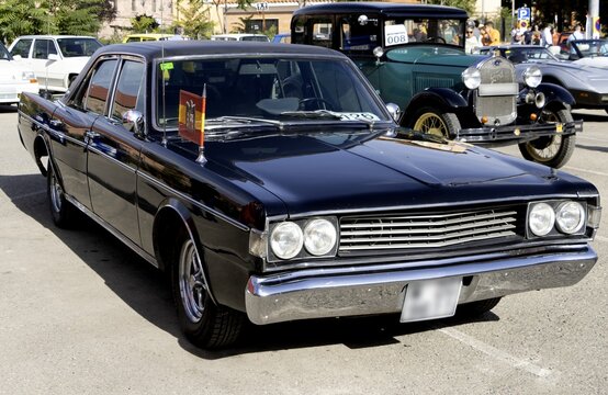 06-10-2024, Teruel, spain, Vintage Black Barreiros Dodge 3700 GT Sedan in Classic Car Show