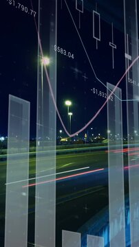 Animation of statistics and data processing over cityscape