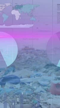 Animation of financial data processing over landfill site