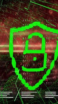Animation of lines and digital padlock over black background