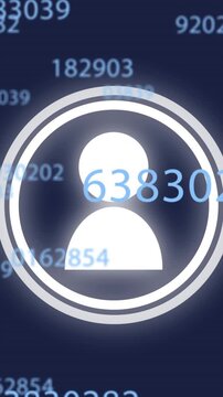 User icon animation over floating numbers on dark blue background
