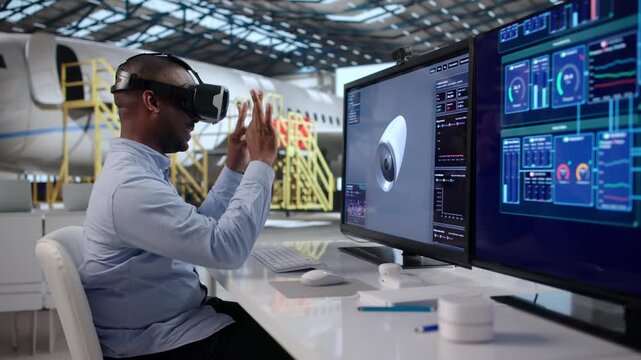 Young African American Aerospace Engineer Uses Virtual Reality