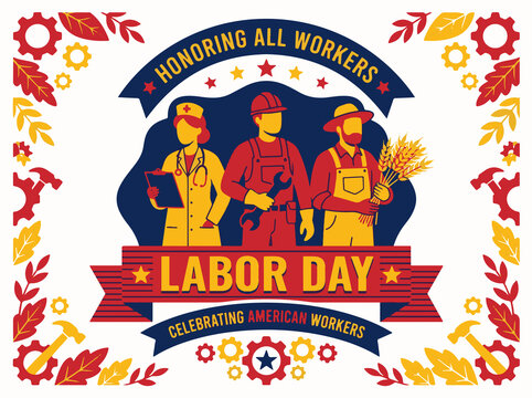 Labor Day poster. American workers celebration vector isolated on White Background. Illustrations
