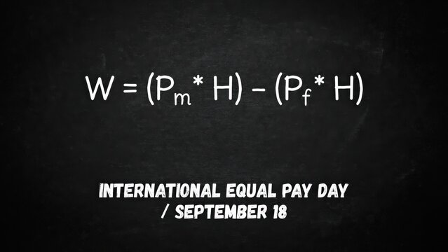 Mathematical formula for salary equality written on a blackboard for International Equal Pay Day. Economic concept for social justice and workplace equity campaigns.
