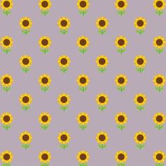 Seamless Sunflower Pattern with Flat Floral Illustration on Muted Purple Background © tedungmaloloh