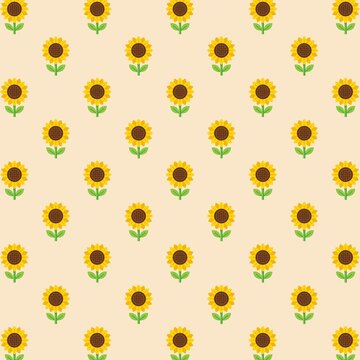 Minimalist seamless pattern of flat vector sunflowers on cream background