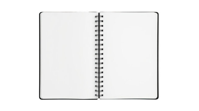 Open blank spiral notebook isolated on white background for notes and business planning.
