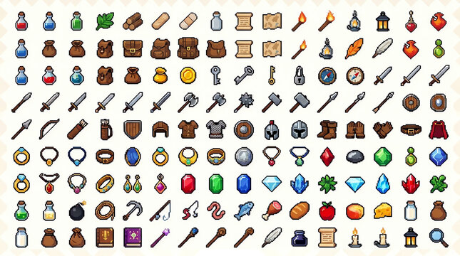 Pixel Art Rpg Item Icons Collection for Game Design