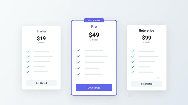 Clean SaaS Pricing Plans Comparison UI with Three Membership Tiers