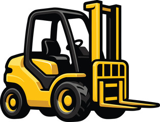 Naklejka premium Yellow forklift truck illustration for industrial warehouse logistics and material handling.