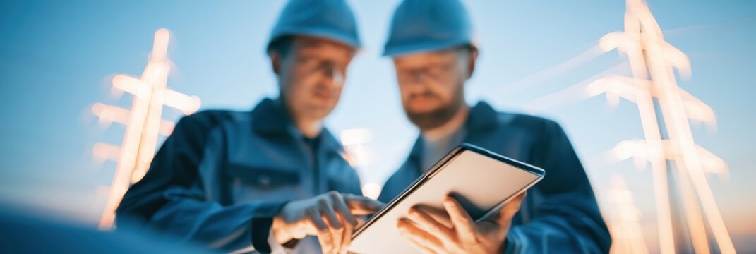 power grid modernization, engineering team planning upgrades for an aging electricity network, reviewing smart equipment, digital monitoring, renewable integration