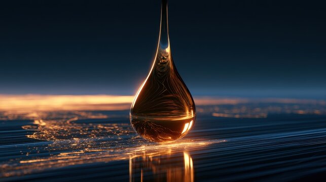 Increasing crude oil demand represented by a giant abstract fuel droplet above global shipping lanes, premium minimalist energy concept