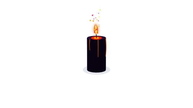 Burning black candles with flickering orange flames on a white background a looped animation for spooky or celebratory themes