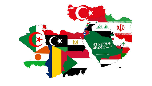 Middle East and North Africa Countries Flags Shaped as Maps