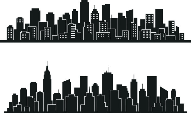 Black city skyline silhouette set on a flat design