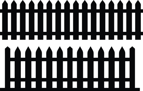 Black wooden picket fence silhouette icons