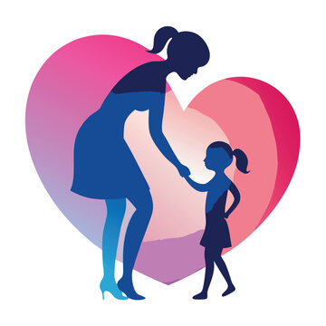 A heartwarming silhouette of a mother bending Dow  
